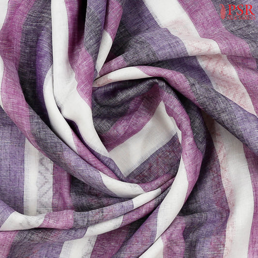 White & Lavender Linen Saree
