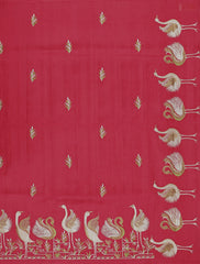 Red Kosa Embroidery Saree