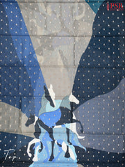 Grey & Blue Chanderi Silk Cotton Dress Material