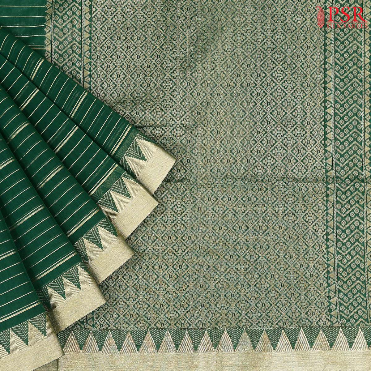Dark Green Semi Silk Cotton Saree