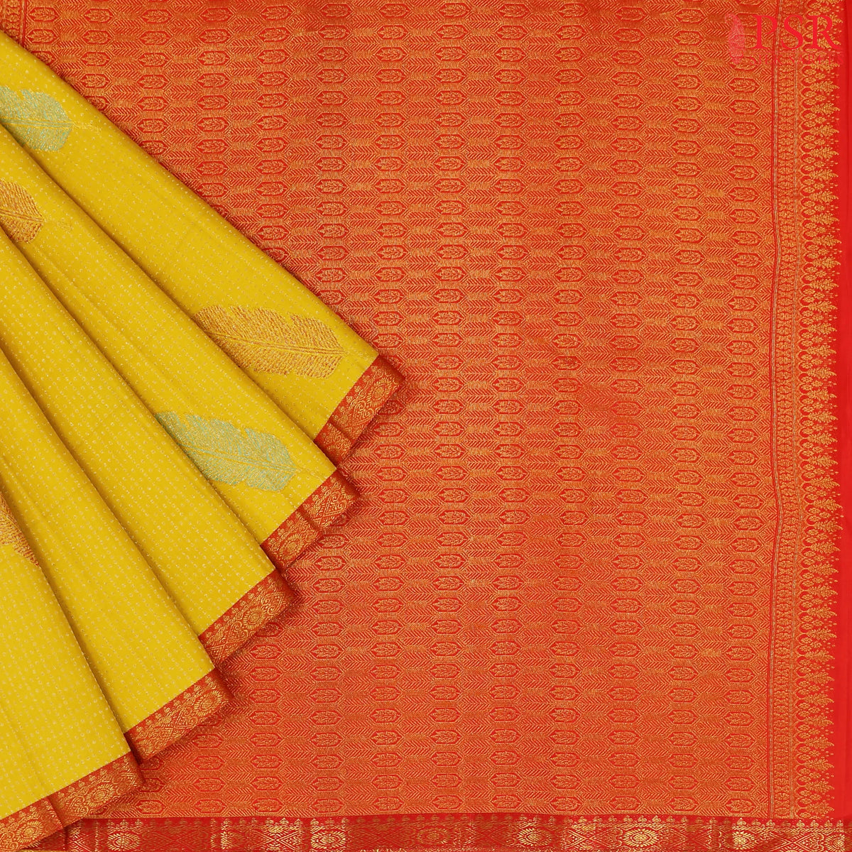Amber Yellow Kanchipuram Silk Saree