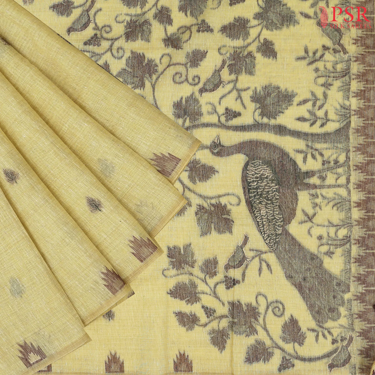 Olive Yellow Ghicha Cotton Saree