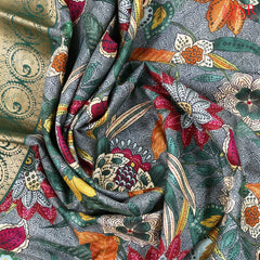 Steel Grey Printed Silk Saree