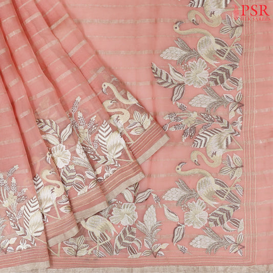 Candlelight Peach Organza Embroidery Saree