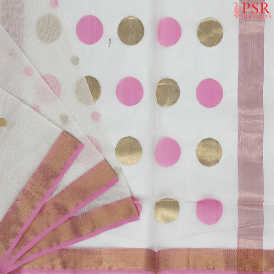 Floral White Maheshwari Silk Cotton Saree