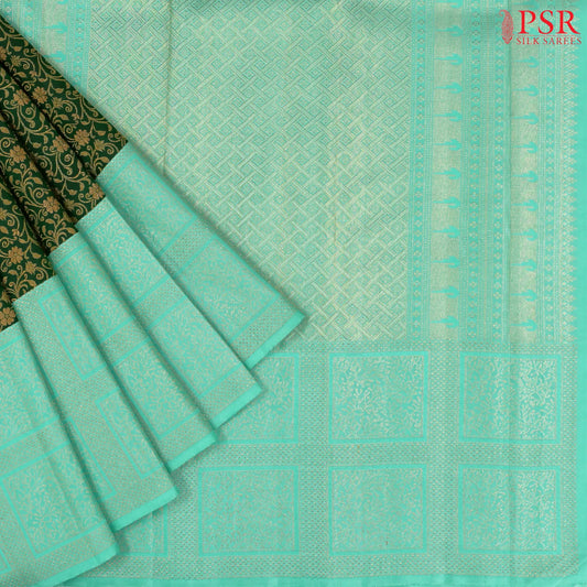 Dark Green Kanchipuram Jacquard Silk Saree