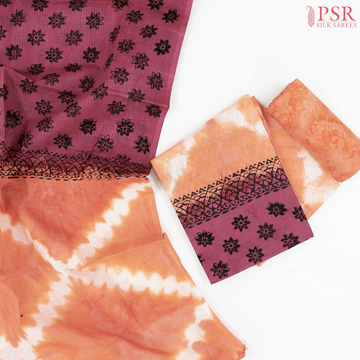 Salmon Peach Cotton Dress Material