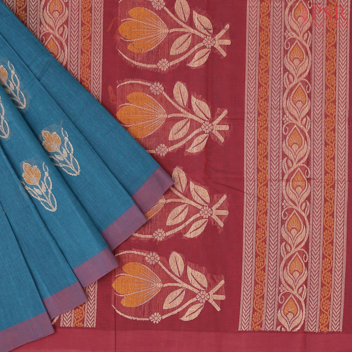 Cerulean Blue Kovai Cotton Saree