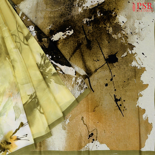 Olive Green Printed Georgette Saree