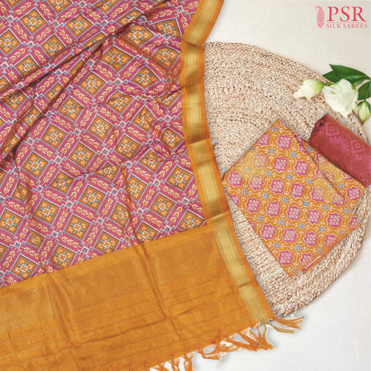 Orange Soft Patola Semi Silk Dress Material