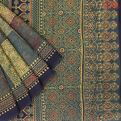 Dark Green & Olive Yellow Jaipur Cotton Printed Saree