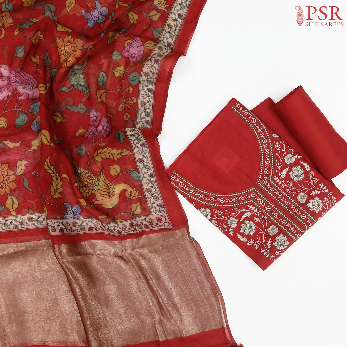 Red Silk Cotton Dress Material
