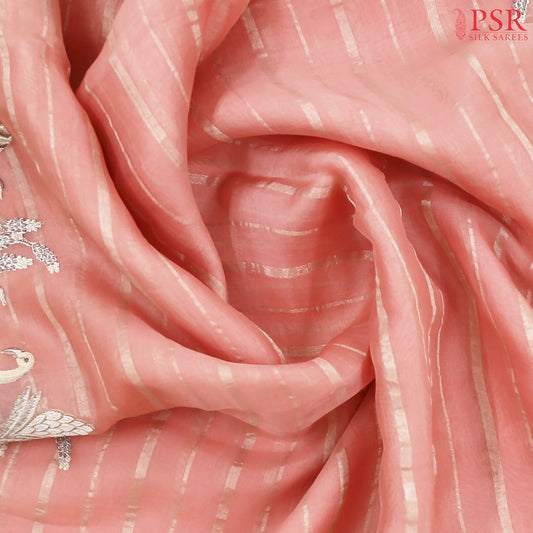 Candlelight Peach Organza Embroidery Saree