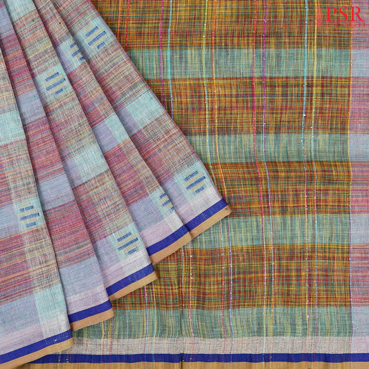 Light Blue & Pink Linen Saree