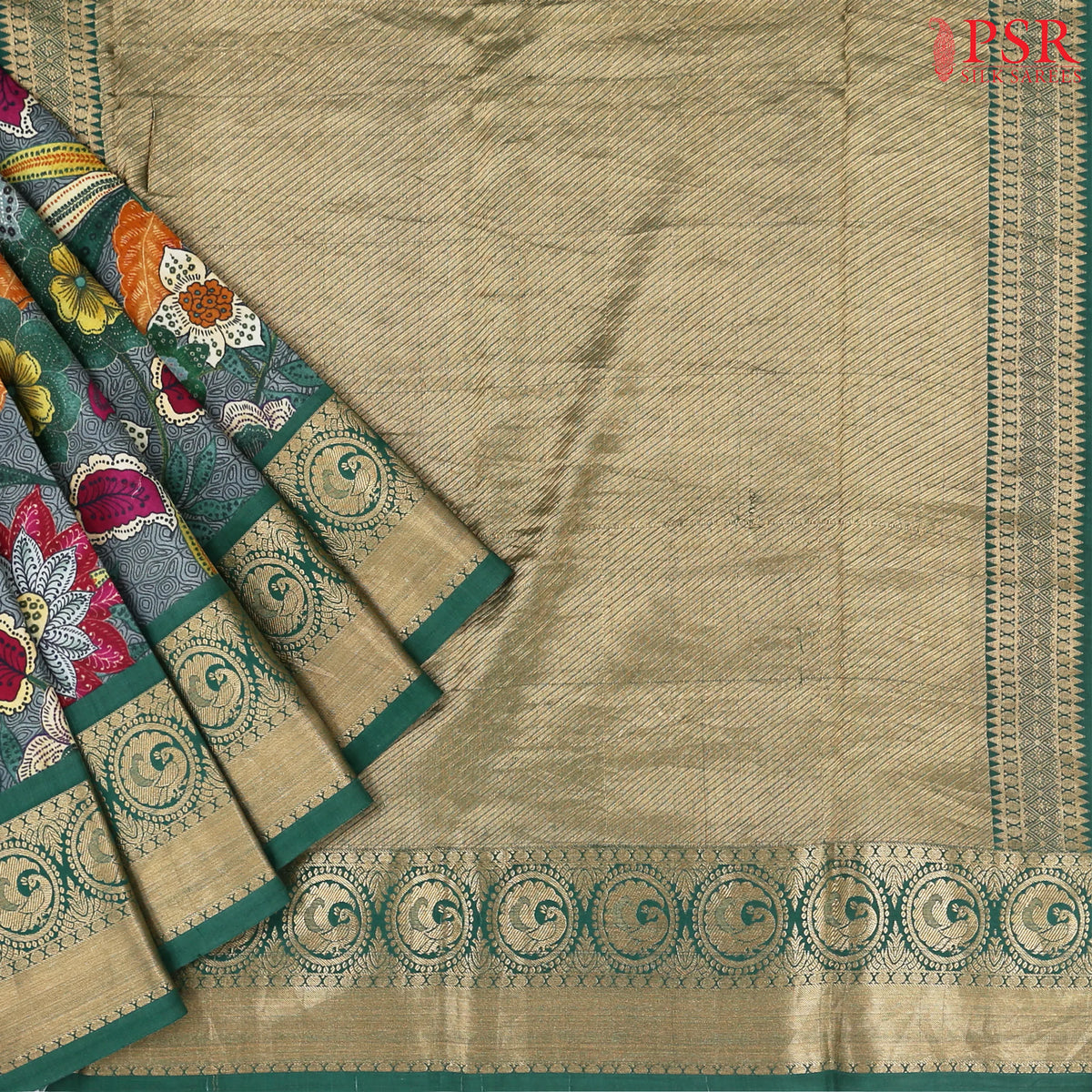 Steel Grey Printed Silk Saree