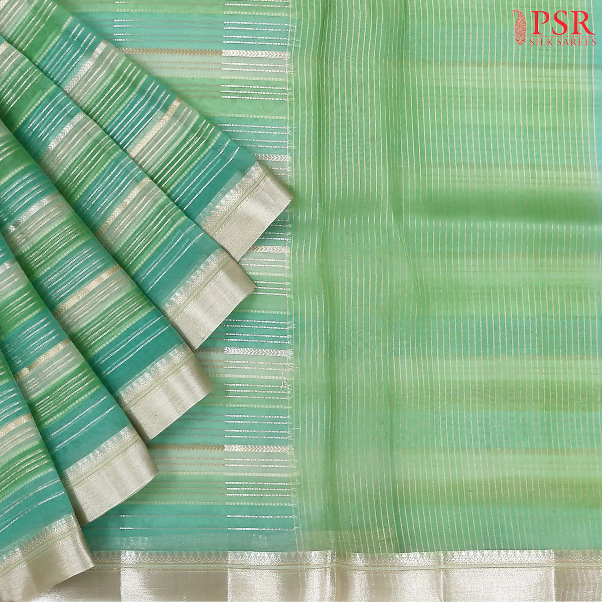 Green & Teal Banaras Kora Organza Saree