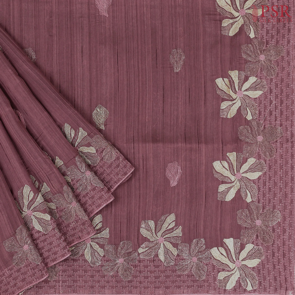 Dark Mauve Kosa Embroidery Saree