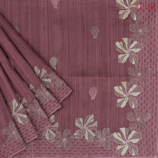 Dark Mauve Kosa Embroidery Saree
