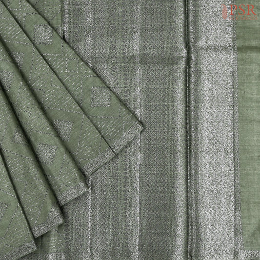 Green Smoke Banaras Tussar Silk Saree