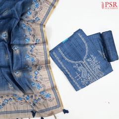Moroccan Blue Semi Tassar Dress Material