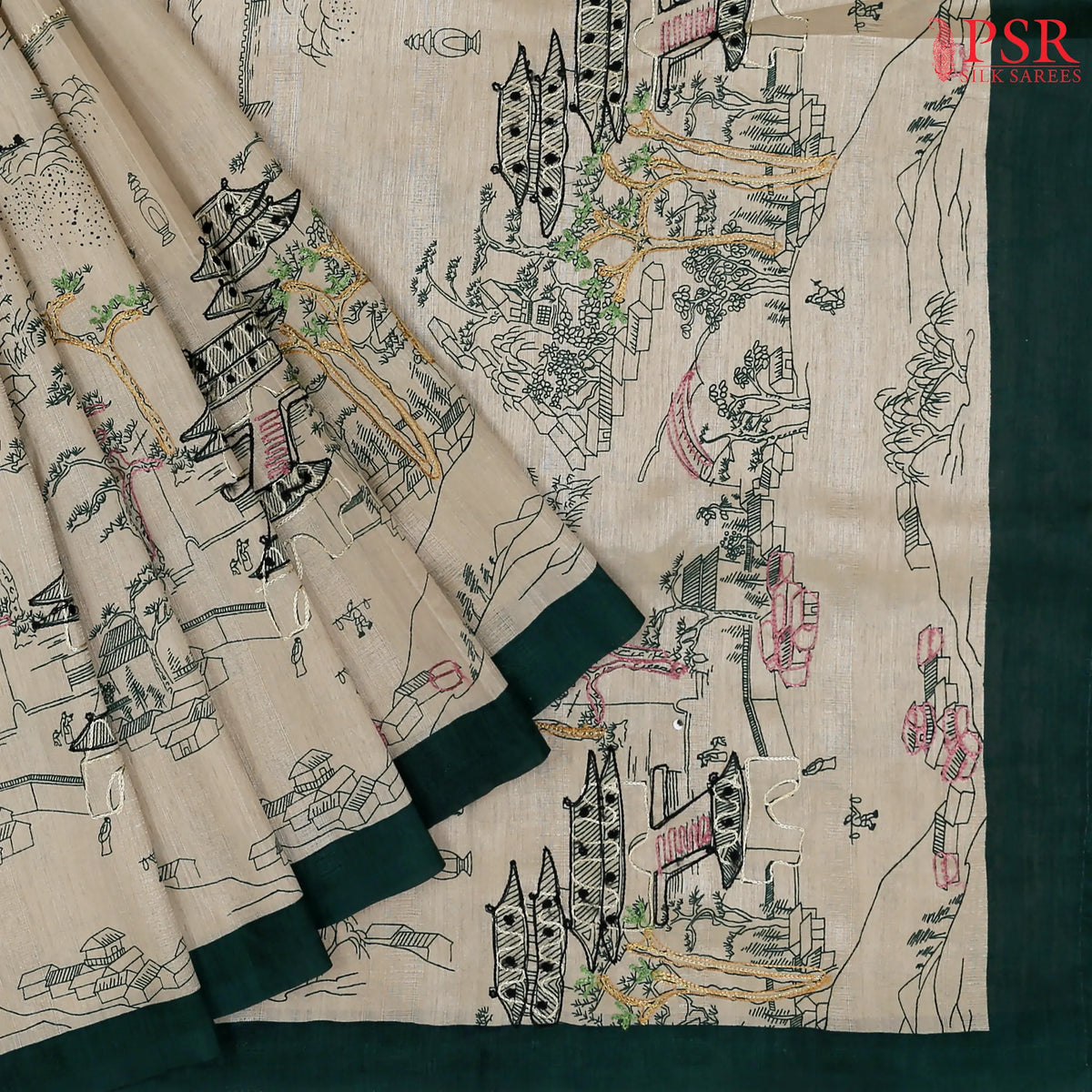 Beige Semi Dupion Saree