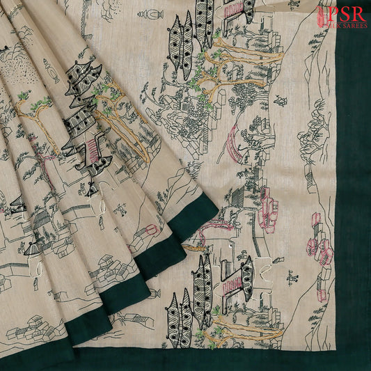 Beige Semi Dupion Saree
