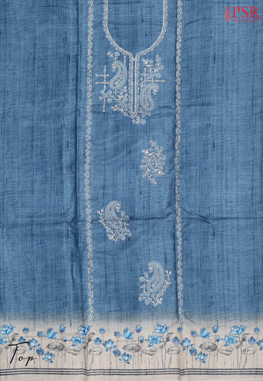 Moroccan Blue Semi Tassar Dress Material