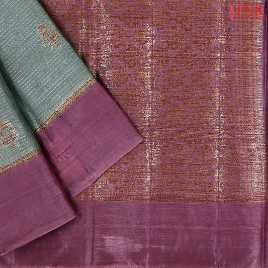 Turquoise Grey Banaras Tussar Silk Saree