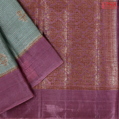 Turquoise Grey Banaras Tussar Silk Saree