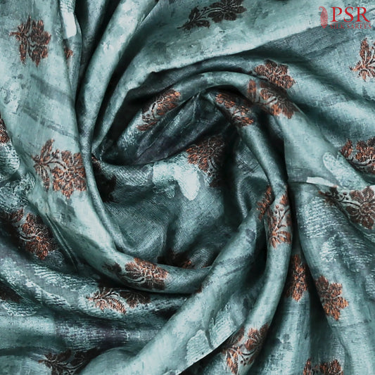 Steel Teal Banaras Tussar Silk Saree