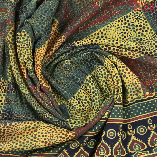 Dark Green & Olive Yellow Jaipur Cotton Printed Saree