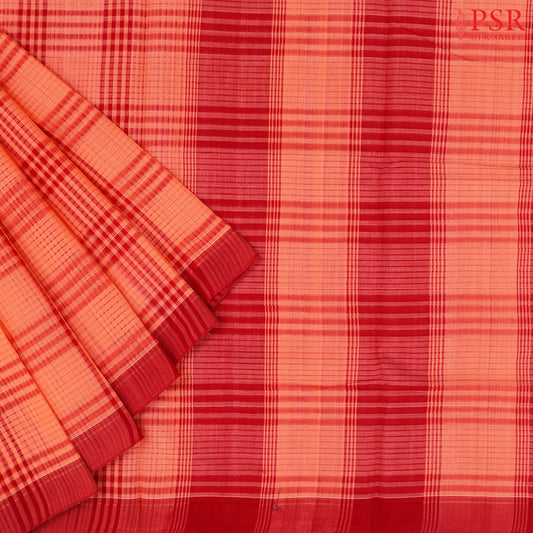 Peach Orange Mangalagiri Cotton Saree