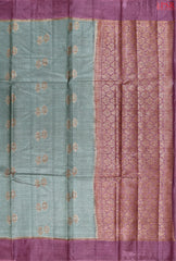 Turquoise Grey Banaras Tussar Silk Saree