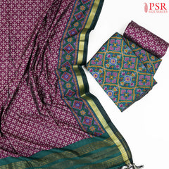 Dark Green Soft Patola Silk Cotton Dress Material