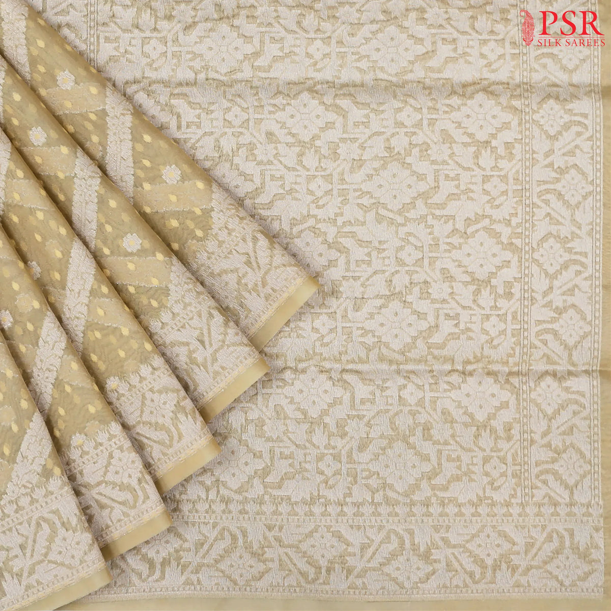 Golden Beige Semi Kora Summer Silk Saree