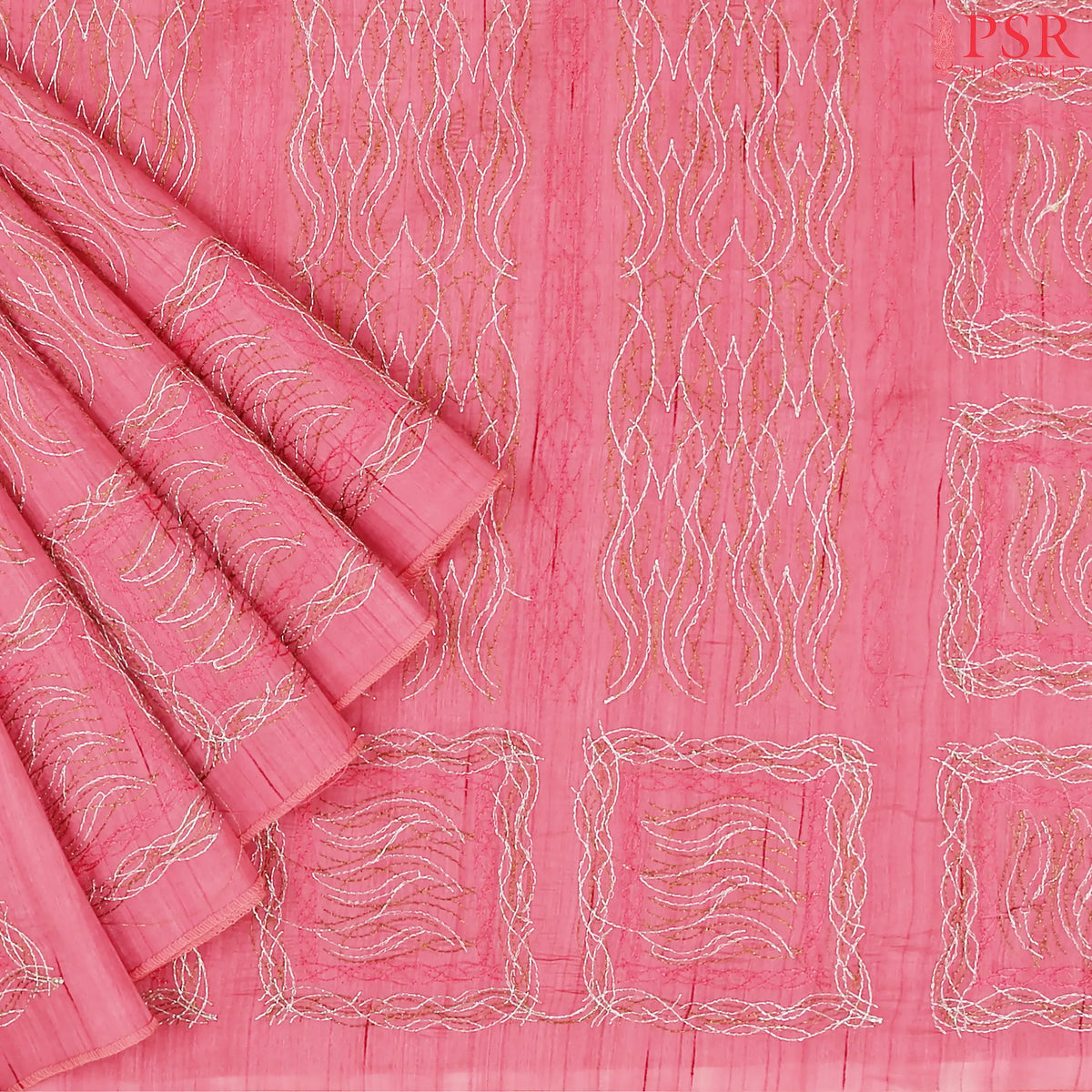 Flamingo Pink Kosa Embroidery Saree