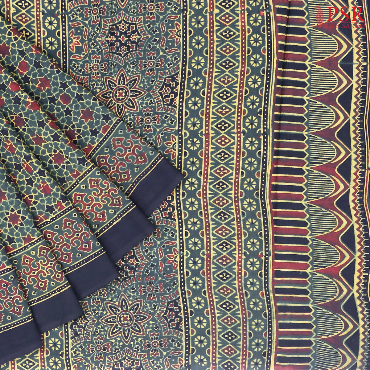 Dark Green Jaipur Cotton Printed Saree