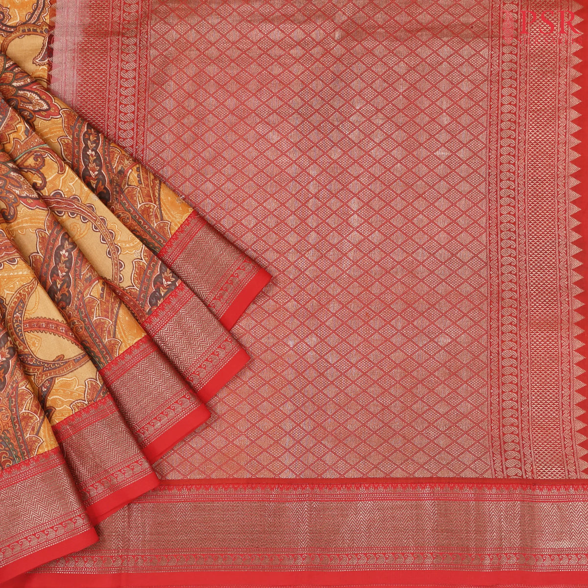 Sandstone Orange Printed Silk Saree