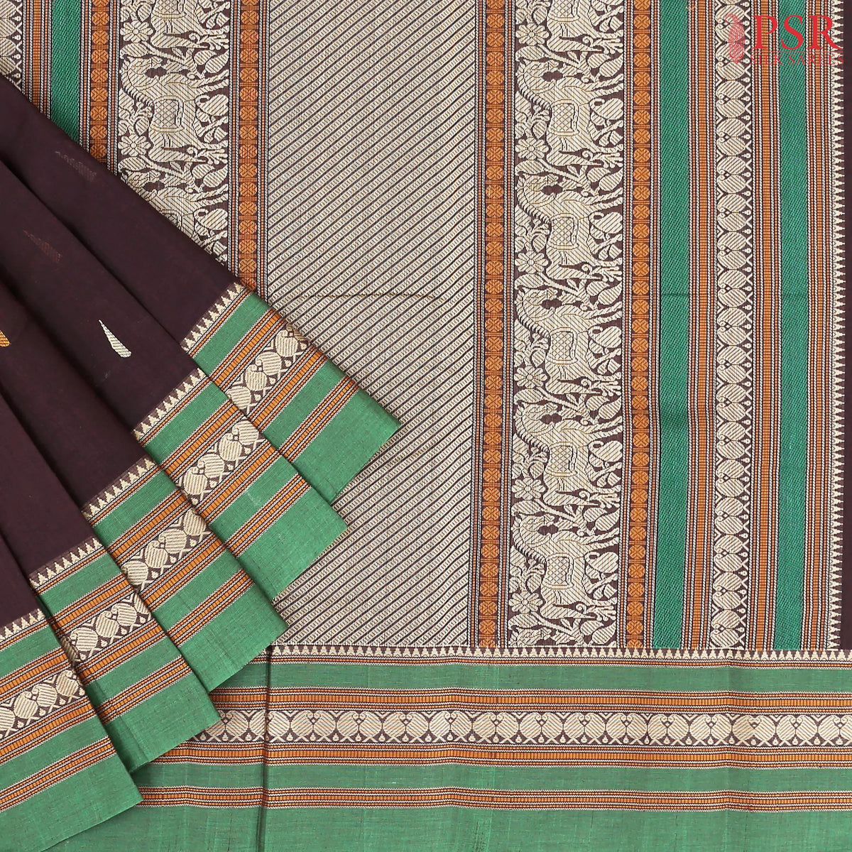 Dark Brown Kalakshetra Kovai Cotton Saree