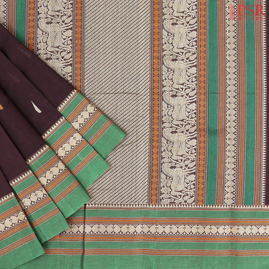 Dark Brown Kalakshetra Kovai Cotton Saree