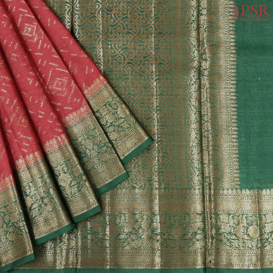 Dark Vermilion Banaras Tussar Silk Saree