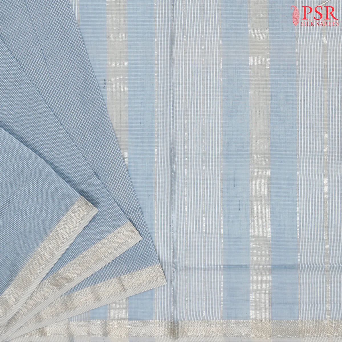 Glaucous Blue Maheshwari Silk Cotton Saree