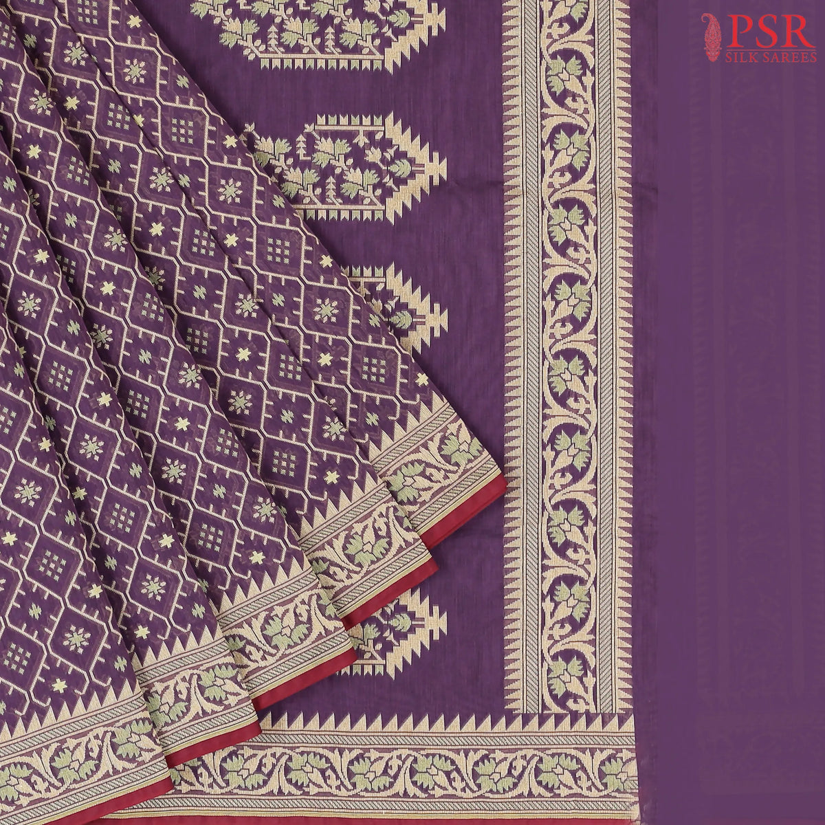 Dark Lilac Purple Banaras Silk Cotton Saree