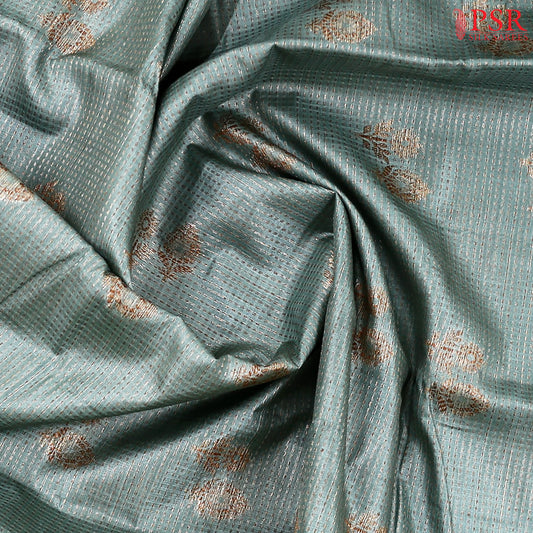 Turquoise Grey Banaras Tussar Silk Saree