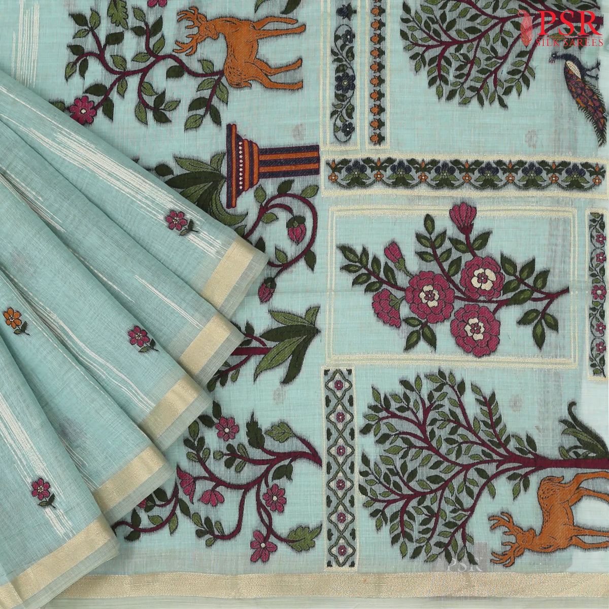 Turquoise Blue Ghicha Cotton Saree