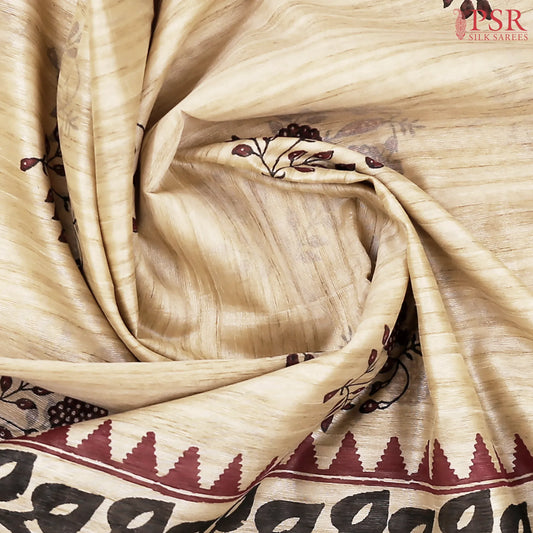 Cream Beige Silk Cotton Saree