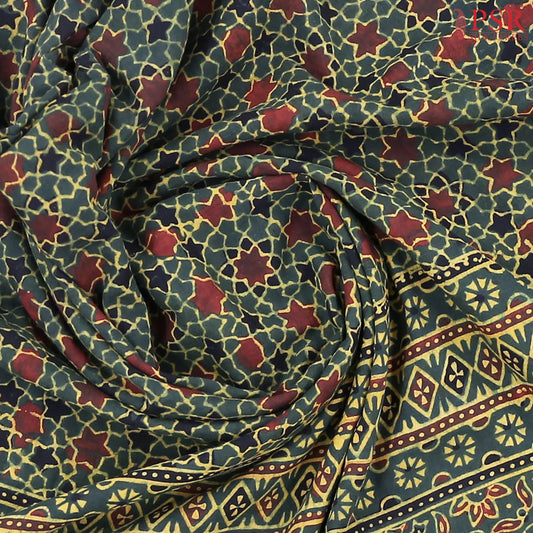 Dark Green Jaipur Cotton Printed Saree