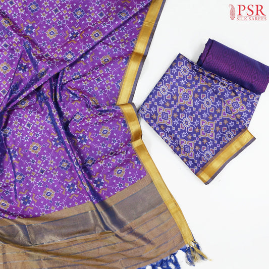 Iris Violet Soft Patola Silk Cotton Dress Material