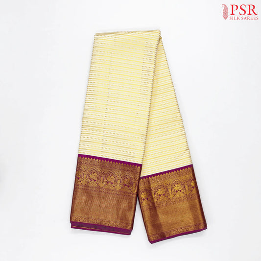 Cream Beige Kanchipuram Jacquard Silk Saree