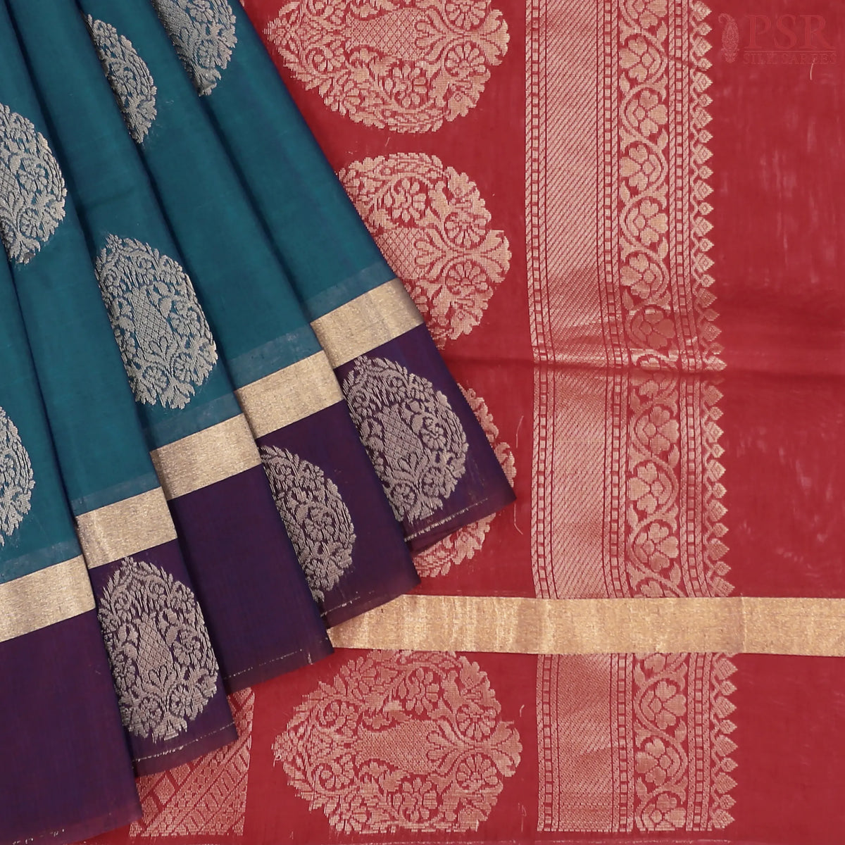 Peacock Blue Silk Cotton Saree